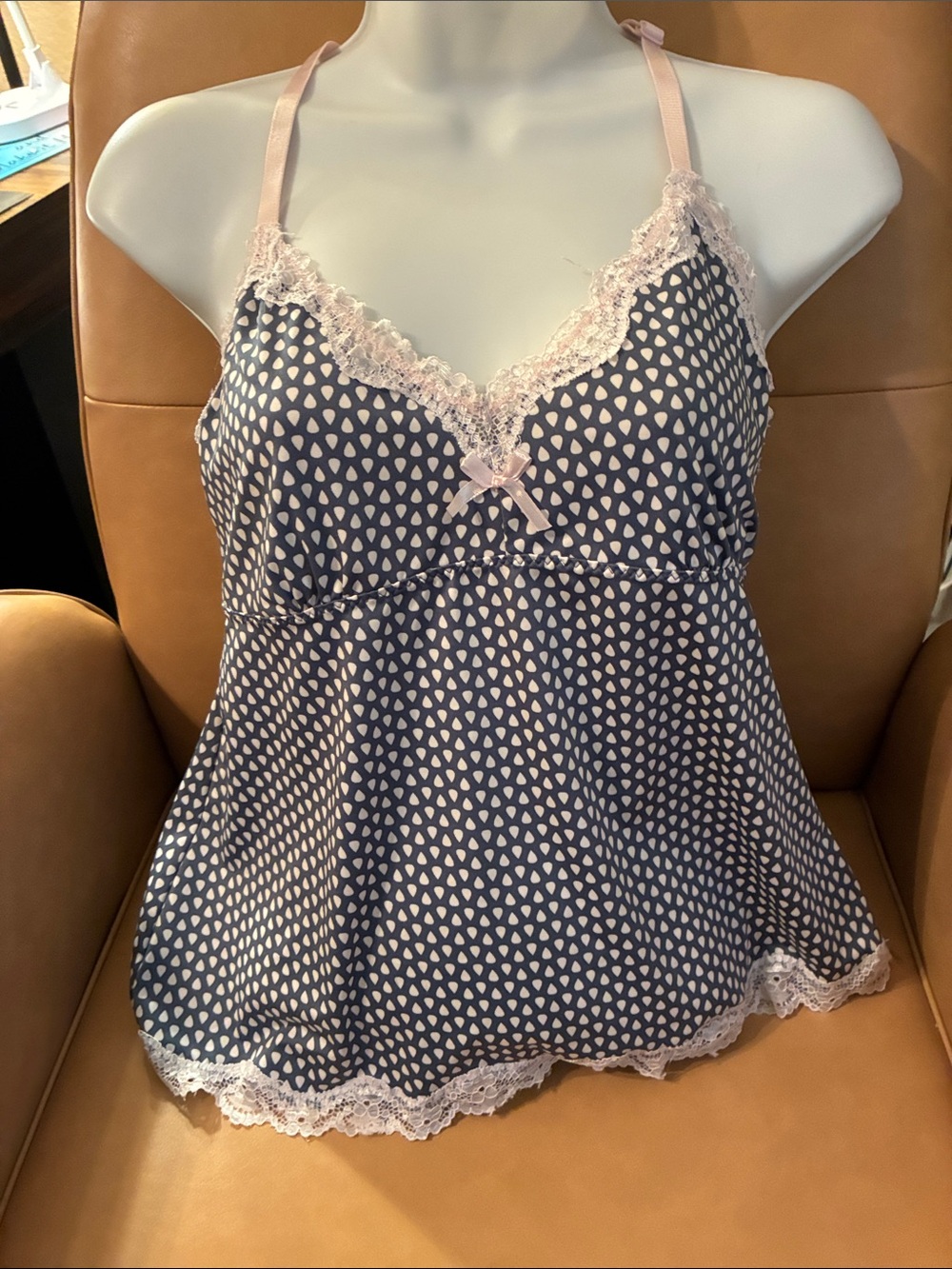 Marilyn Monroe Navy Teardrop-Print Lace-Trim Sleep Cami with Pink Accents